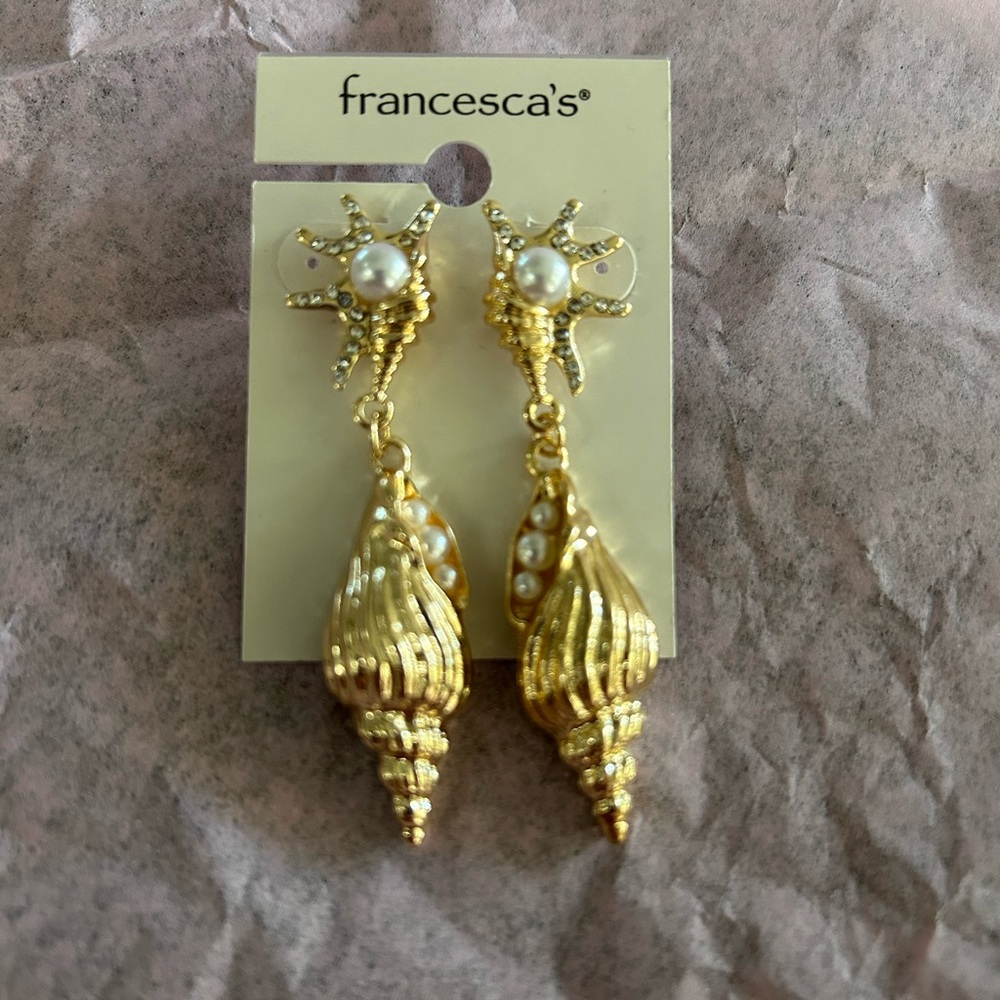 Francesca's Collections Gold and Pearl Shell Earrings